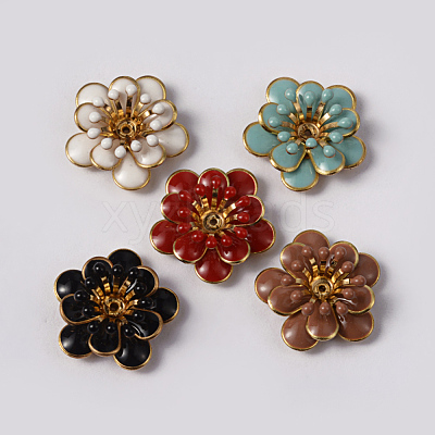 Flower Brass Enamel Cabochon Settings X-KK-K114-DM-G-1