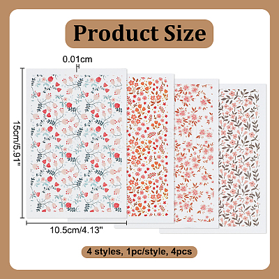 4Pcs 4 Styles Flower Pattern Ceramics Clay Water Transfer Paper DIY-PH0030-31-1