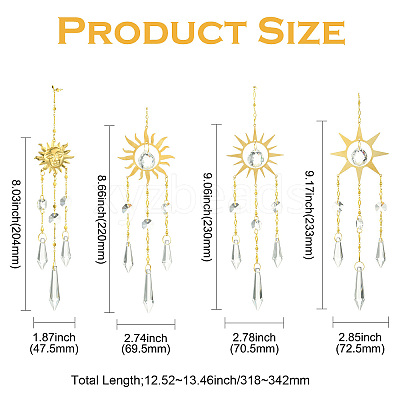 4Pcs 4 Styles Sun Metal Hanging Ornaments HJEW-CJ0001-21-1