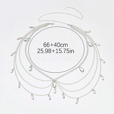 Gothic Style Alloy & Clear Glass Teardrop Tassel Multilayer Waist Belly Chains for Women FS-WGFFABC-01-1
