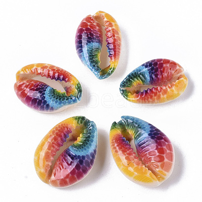 Printed Natural Cowrie Shell Beads X-SSHEL-R047-01-D02-1