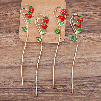 Alloy Enamel Strawberry Hair Sticks OHAR-PW0006-23D-1