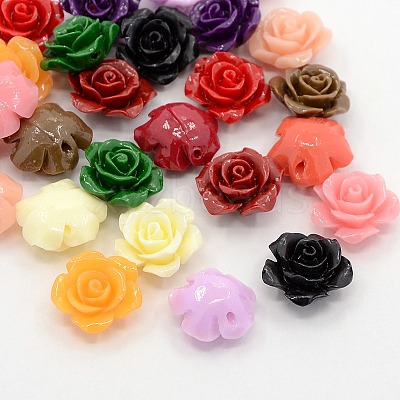 Synthetic Coral 3D Flower Rose Beads X-CORA-A005-14mm-M-1