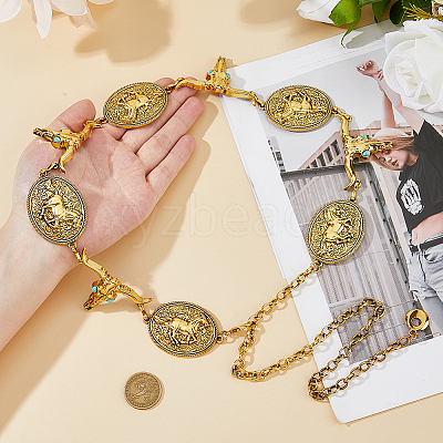 1Pc Tibetan Style Alloy Oval & Cattle Skull Head Link Chain Waist Belly Body Chains for Women AJEW-DC0003-23AG-1
