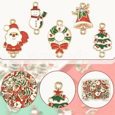 30Pcs 5 Styles Christmas Alloy Enamel Links FIND-FS0004-93-1