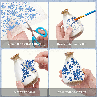 4Pcs 4 Styles Flower Pattern Paper Ceramic Decals DIY-GF0013-26-1