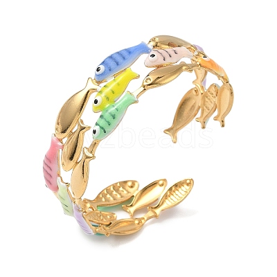 Ocean 304 Stainless Steel Enamel Cuff Bangles for Women BJEW-F518-02F-G-1