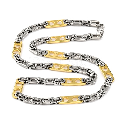 201 Stainless Steel Heart Byzantine Chain Necklace NJEW-F22-39C-GP-1