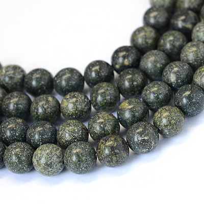 Natural Serpentine/Green Lace Stone Round Bead Strands G-E334-10mm-14-1