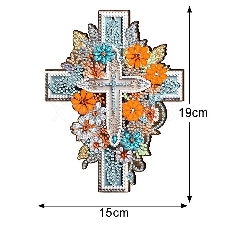 Religion Cross & Flower DIY Diamond Painting Pendant Decoration Kit PW-WG78154-01-1
