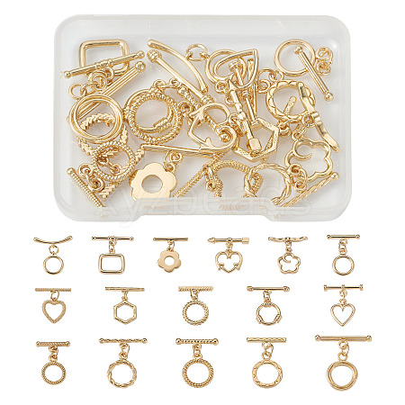32Pcs 16 Styles Rack Plating Brass Toggle Clasps KK-KS0001-25-1