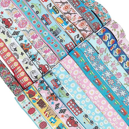 Fingerinspire Embroidered Polyester Jacquard Ribbon SRIB-FG0001-01-1