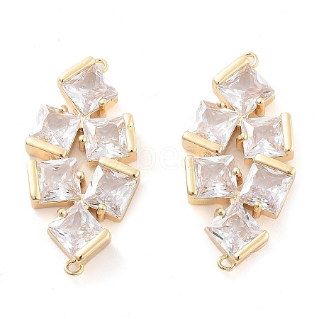Brass Pave Clear Glass Connector Charms KK-Q811-03KCG-1