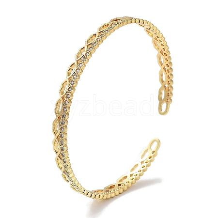 Lip Brass Micro Pave Clear Cubic Zirconia Open Cuff Bangles for Women BJEW-Z061-03G-1