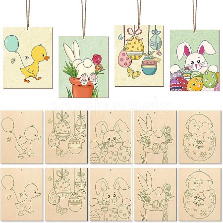 1 Set Unfinished Wood DIY Painting Pendant Decoration WOOD-SP0001-32-1