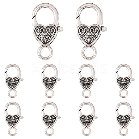 10Pcs Tibetan Style Heart Lobster Claw Clasps FIND-YW0009-77AS-1