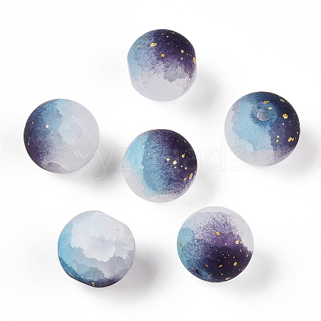 Frosted Baking Paint Crackle Glass Beads with Glitter Powder X1-DGLA-T004-6mm-01J-1