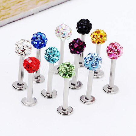 316 Surgical Stainless Steel Rhinestone Round Ball Threadless Labrets WG0410F-08-1