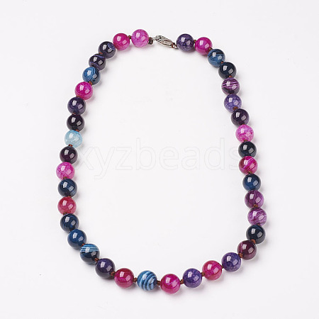 Natural Dyed Agate Beads Necklaces NJEW-F139-10mm-01-1