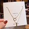 316 Surgical Stainless Steel Double Layer Column & Square Pendant Necklaces NJEW-P324-04G-1