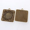 Vintage Tibetan Style Alloy Square Carved Branch Pendant Cabochon Bezel Settings X-TIBEP-M018-17AB-NF-2