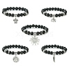 Natural Lava Rock & Silver Obsidian Beaded Stretch Bracelet with Alloy Charms BJEW-JB09453-1