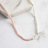 Faceted Round Natural Pink Opal & Shell Pearl Beaded Necklaces NJEW-L125-005G-02-4