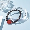 Heart Natural Stone Braided Bead Bracelet BJEW-JB07250-4