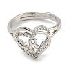 Heart with Letter Rack Plating Brass Micro Pave Clear Cubic Zirconia Adjustable Rings for Women RJEW-I105-01P-R-2