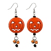 Halloween Pumpkin Alloy Resin Pendants Dangle Earrings EJEW-JE06103-1