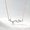 Cubic Zirconia Wave Pendant Necklace with Golden Brass Chains RP3424-1-3