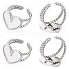 Unicraftale 6Pcs Heart 304 Stainless Steel Open Cuff Ring Findings STAS-UN0055-84-1