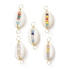 Natural Cowrie Shell & Faceted Glass Connetctor Charms PALLOY-JF02664-02-1