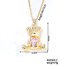 Cute Bear Heart Brass Light Rose Rhinestone Pendant Necklaces for Women BF5088-2-1