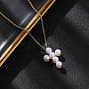 304 Stainless Steel & Plastic Imitation Pearl Cross Pendant Necklaces for Women NJEW-U032-15G-1