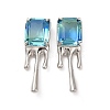 Sky Blue Glass Melting Rectangle Stud Earrings EJEW-P221-39P-1