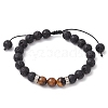 Natural Lava Rock & Tiger Eye Braided Bead Bracelets BJEW-JB09729-02-1