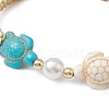 Synthetic Turquoise with Shell Pearl Braided Bead Bracelets for Women BJEW-JB11123-3