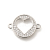 Rack Plating Brass Clear Cubic Zirconia Flat Round with Hollow Heart Connector Charms KK-L225-036P-1