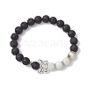 Natural Flower Amazonite & Lava Rock & Alloy Beaded Stretch Bracelet BJEW-JB09746-3