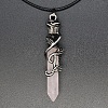 Metal Rose Flower Wrapped Pointed Natural Rose Quartz Bullet Pendant Necklaces PW-WG450FA-01-1