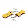 Rabbit Wooden Dangle Earrings EJEW-D189-01A-3