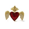 Sacred Heart with Wing Brass Micro Pave Cubic Zirconia Cuff Rings RJEW-H236-01G-03-2