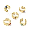 Natural Gemstone Flower 304 Stainless Steel Cuff Open Rings for Women RJEW-JR01067-3