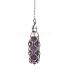 304 Stainless Steel Chain Macrame Pouch Bullet Natural Rose Quartz & Amethyst & Synthetic Turquoise Holder Dowsing Pendulums PALLOY-JF02881-4