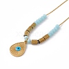 304 Stainless Steel Teardrop with Evil Eye Pendant Necklace for Women NJEW-P269-14G-1