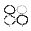 Natural Obsidian and Natural Lava Rock Bracelets Set for Women Men BJEW-JB11097-4