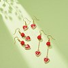 3 Pairs 3 Style Red Alloy Enamel Charms & Rose Beaded Dangle Earrings EJEW-JE05031-03-2