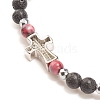 Natural & Synthetic Mixed Gemstone Beaded Stretch Bracelet with Clear Cubic Zirconia Cross for Women BJEW-JB08247-01-5