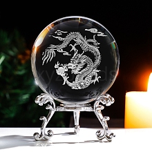 Inner Carving 12 Chinese Zodiac Signs Glass Crystal Ball Diaplay Decoration with Metal Holder PW-WG32D61-10